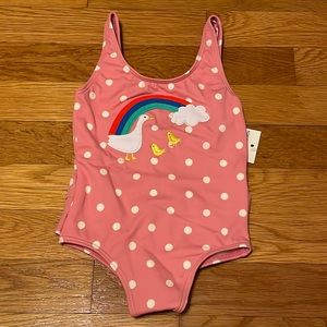 Baby Boden one piece swim / bathing suit 12-18 months pink dots rainbow ruffles